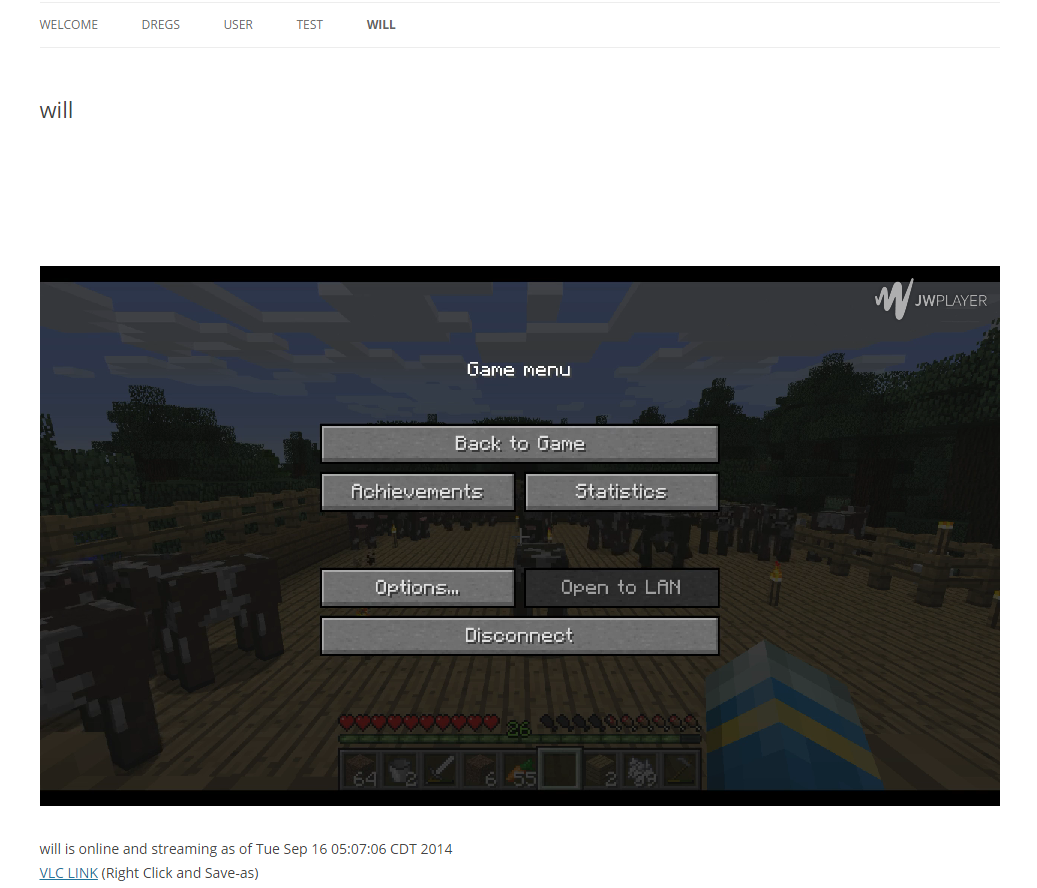 Screenshot of the webpage when someone is actively streaming. 